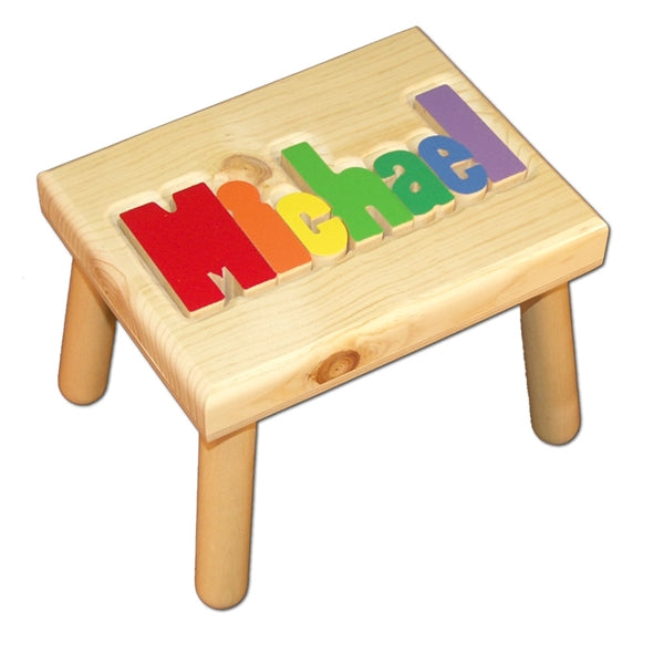 Personalized Puzzle step stool small SOLID wood