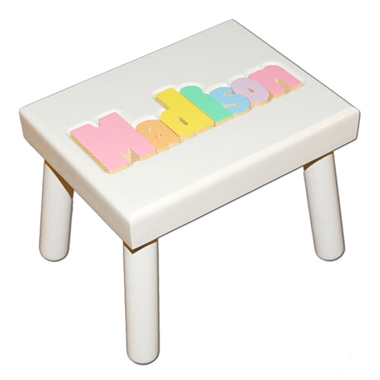 Personalized Puzzle white step stool small SOLID wood
