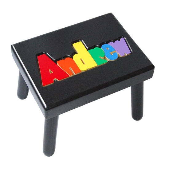 Personalized Puzzle black step stool small SOLID wood