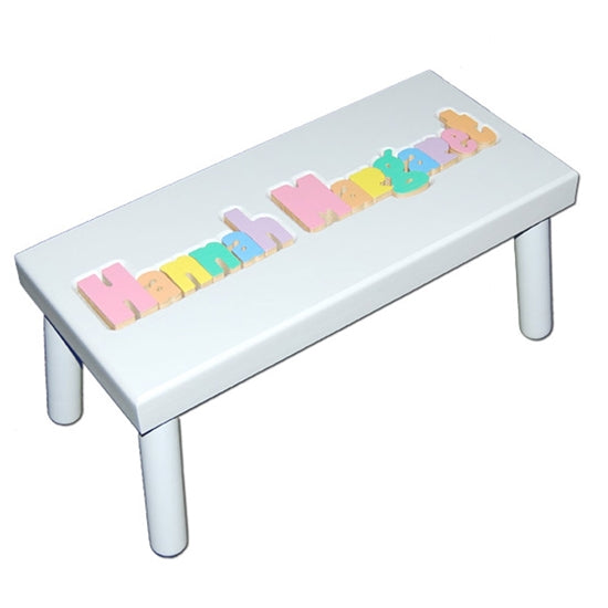 Personalized Puzzle white step stool large SOLID wood