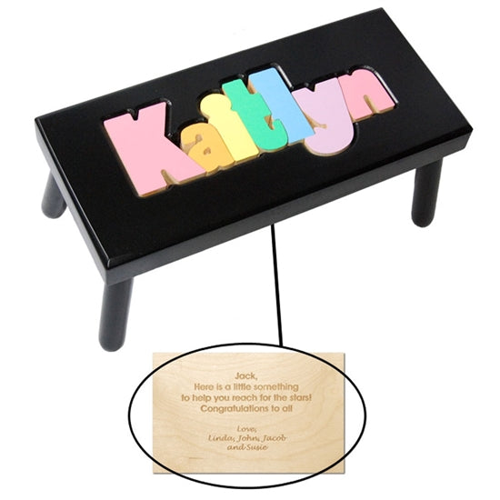 Personalized Puzzle black step stool large SOLID wood