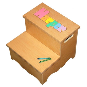 Personalized Puzzle Two step SOLID wood stool