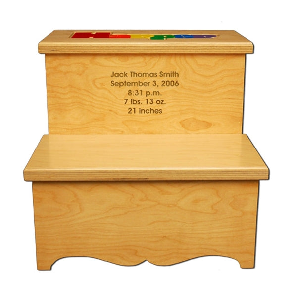Personalized Puzzle Two step SOLID wood stool