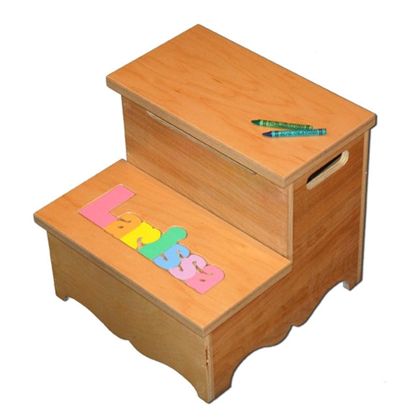 Personalized Puzzle Flip Top Two step SOLID wood stool