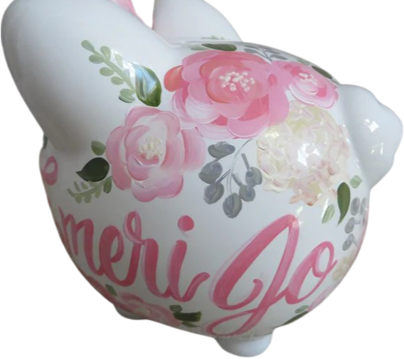 Pink and Cream Floral Piggy bank