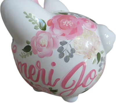 Pink and Cream Floral Piggy bank