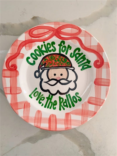 Santa Cookie Ceramic plate Red Gingham