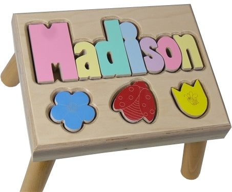 personalized puzzle step stool nat maple flowers