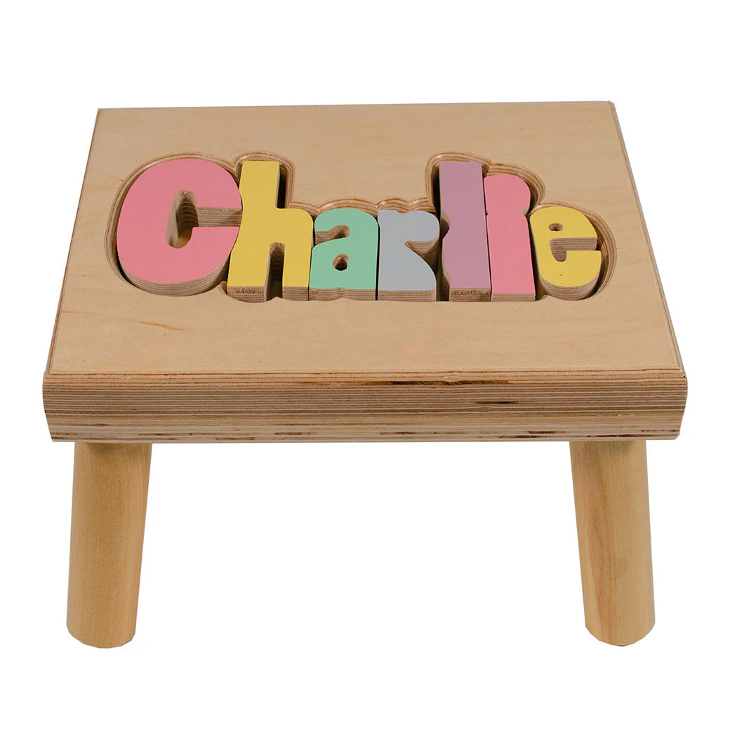 personalized puzzle step stool nat maple