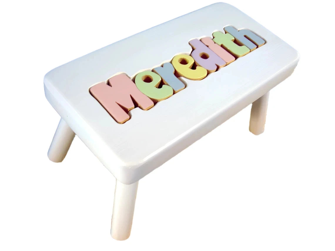 personalized puzzle step stool white
