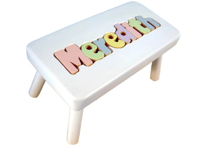 personalized puzzle step stool white
