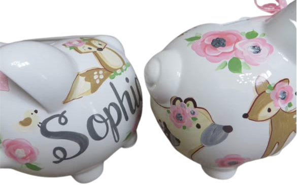 Bailey Bear Floral Piggy Bank