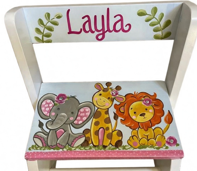Blue happy Safari Flip step stool elephant lion giraffe