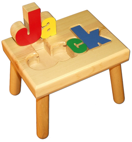 Personalized Puzzle step stool small SOLID wood