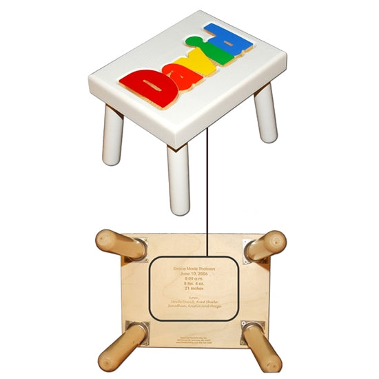 Personalized Puzzle white step stool small SOLID wood