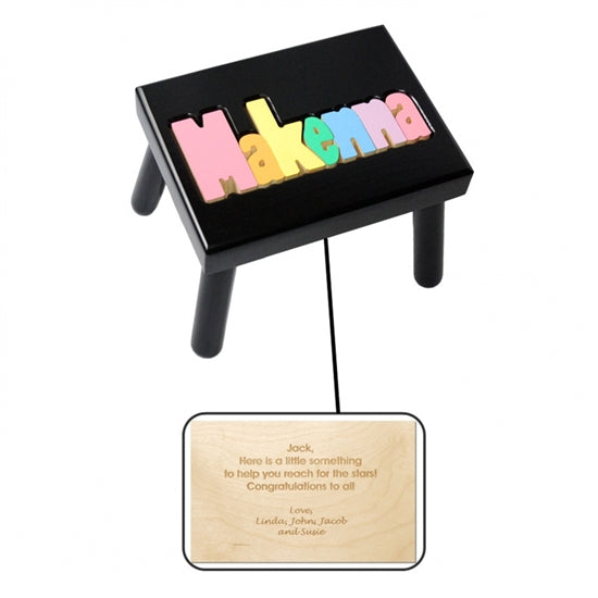 Personalized Puzzle black step stool small SOLID wood