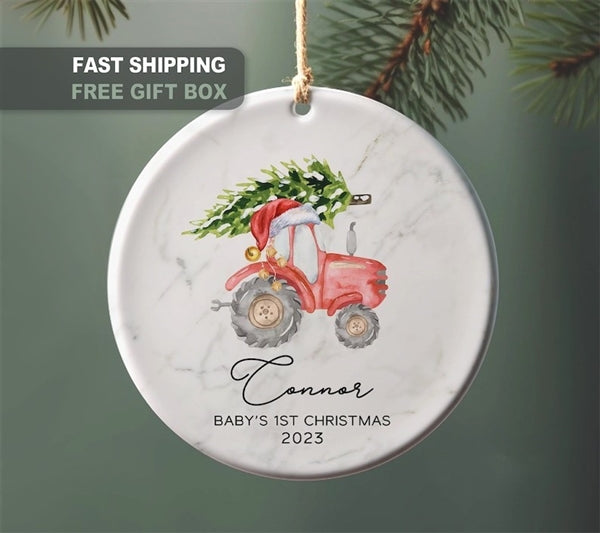 Christmas Tree Tractor Ornament
