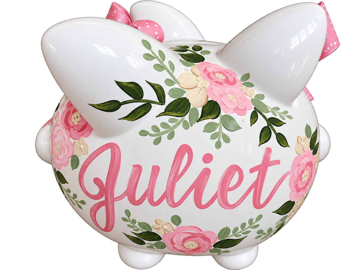 Juliet pink Gold Floral Piggy bank